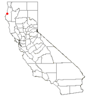 Map of California showing the location of Eureka
