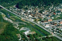 Aerial view of Harlan, Kentucky. View is to the northeast across the Martins Fork River
