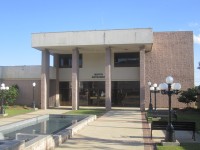 North entrance to Bastrop City Hall, designed by local architect Hugh G. Parker