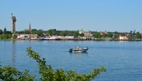 View of Sault Ste. Marie, Michigan, from the Canadian side of the river.