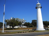 The Biloxi Lighthouse and the Biloxi Visitors Center in November 2011. The lighthouse is the city's signature landmark.