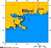 Location of Biloxi, Mississippi on Gulf of Mexico