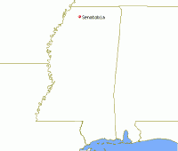 Map showing the position of Senatobia, Mississippi