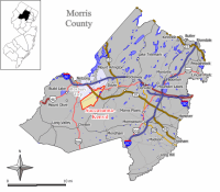 Map of former Succasunna-Kenvil CDP in Morris County. Inset: Location of Morris County in New Jersey.
