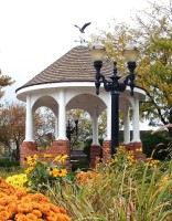 Gazebo at corner of Main Street and Hough Street in downtown Barrington in autumn