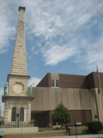 The Civil War era Soldiers' Monument and the Stephenson County Courthouse in Freeport