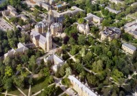 An aerial view of the University of Notre Dame's center campus.