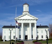 Madison County courthouse, Richmond, with flags at half-staff in honor of Veterans Day .