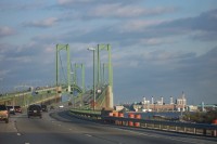 Delaware Memorial Bridge, approaching northbound from the Delaware side, October 2005.