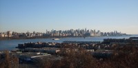 Edgewater, New Jersey in the foreground, overlooking Manhattan, New York City across the Hudson River in the background.