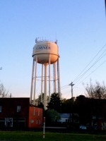 Water tower over Main Street, Garner