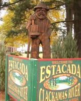 Sculpture in front of City Hall in downtown Estacada
